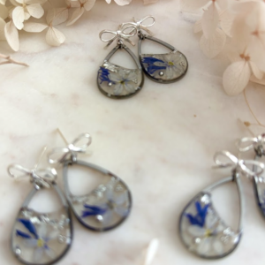 Náušnice Kvapky s mašličkou - Modré